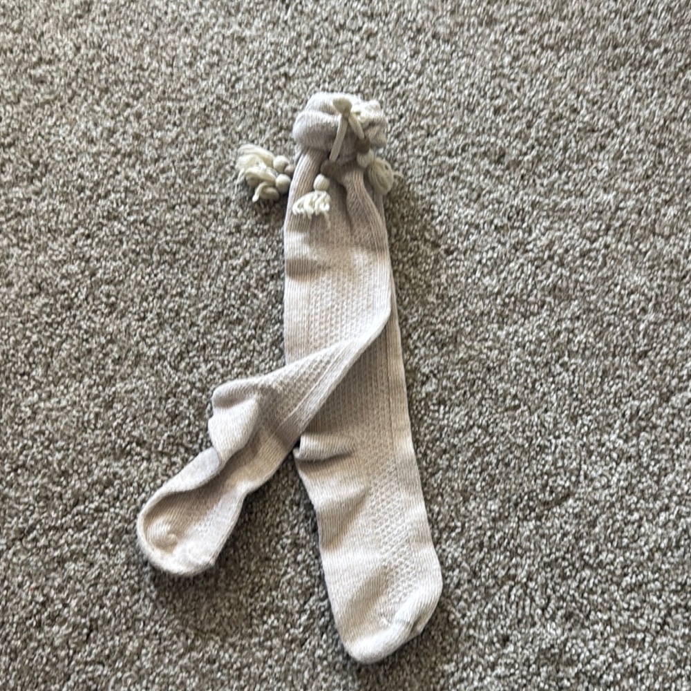 Cozy Kids' Cream Knit Pom-Pom Socks